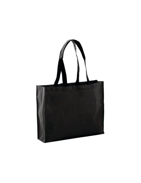 Bolsa de Tela non-woven con fuelle de 40 x 32 + 11 cm Asa Larga de color Negro