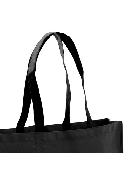 Bolsa de Tela non-woven con fuelle de 40 x 32 + 11 cm Asa Larga de color Negro