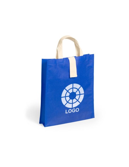 Bolsa de Tela non-woven Plegable, con fuelle de 36 x 40+8  cm Asa Corta de color Natural