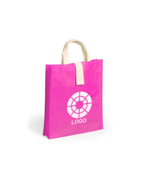 Bolsa de Tela non-woven Plegable, con fuelle de 36 x 40+8  cm Asa Corta de color Natural