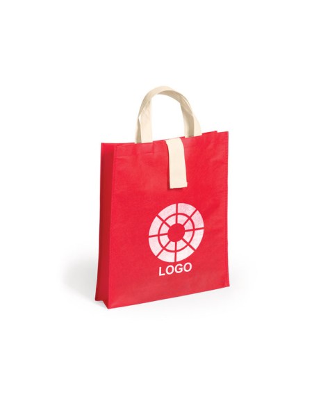 Bolsa de Tela non-woven Plegable, con fuelle de 36 x 40+8  cm Asa Corta de color Natural