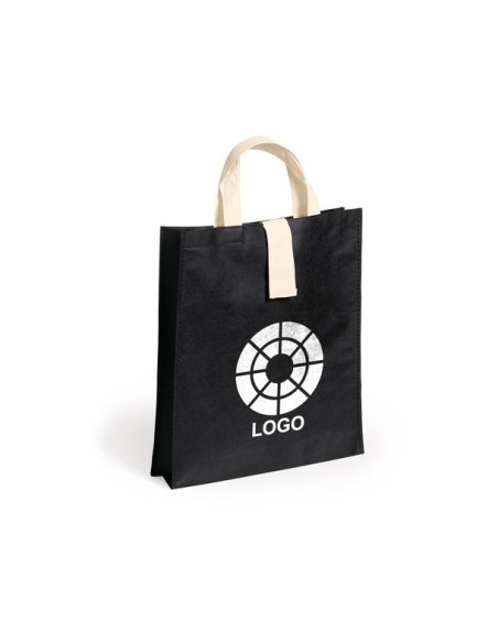 Bolsa de Tela non-woven Plegable, con fuelle de 36 x 40+8  cm Asa Corta de color Natural