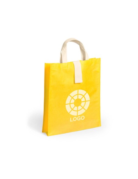 Bolsa de Tela non-woven Plegable, con fuelle de 36 x 40+8  cm Asa Corta de color Natural