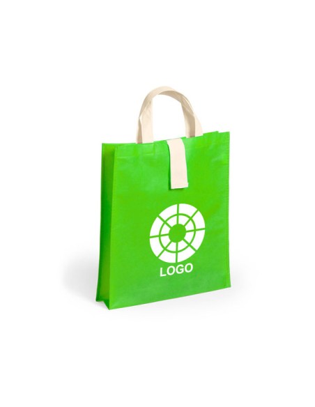 Bolsa de Tela non-woven Plegable, con fuelle de 36 x 40+8  cm Asa Corta de color Natural