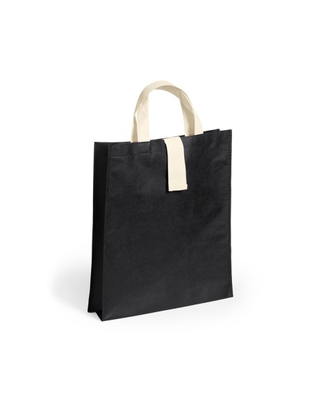 Bolsa de Tela non-woven Plegable, con fuelle de 36 x 40+8  cm Asa Corta de color Natural