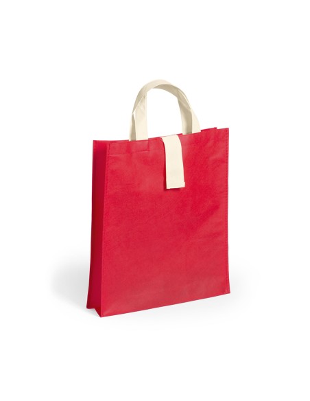 Bolsa de Tela non-woven Plegable, con fuelle de 36 x 40+8  cm Asa Corta de color Natural