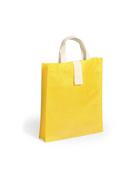 Bolsa de Tela non-woven Plegable, con fuelle de 36 x 40+8  cm Asa Corta de color Natural