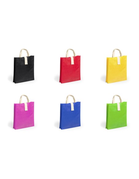Bolsa de Tela non-woven Plegable, con fuelle de 36 x 40+8  cm Asa Corta de color Natural