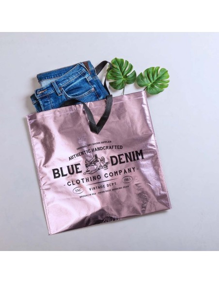 Bolsa de Tela non-woven LAMINADO METALIZADO, de 45 x 44 cm Asa Mediana