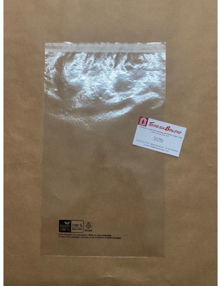 Bolsas de Polipropileno con Solapa Adhesiva 100% Material Reciclado 25 x 35 cm + 5 de Solapa