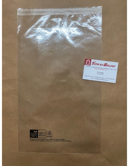 Bolsas de Polipropileno con Solapa Adhesiva 100% Material Reciclado 35 x 45 cm + 5 de Solapa