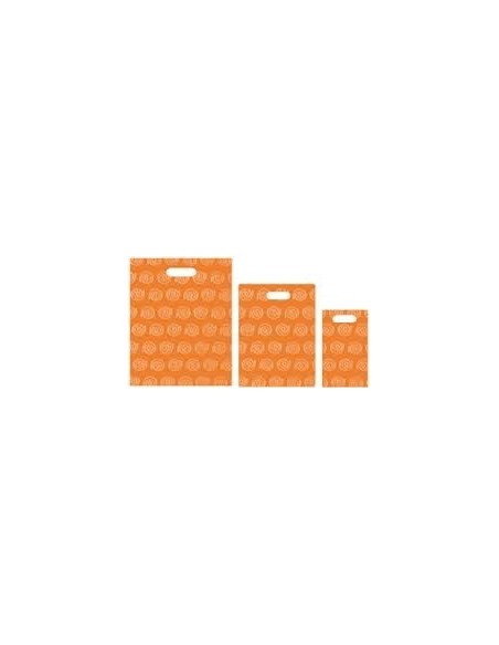 Bolsa Asa Troquel Impresa en Color Naranja de 18 x 30 cms