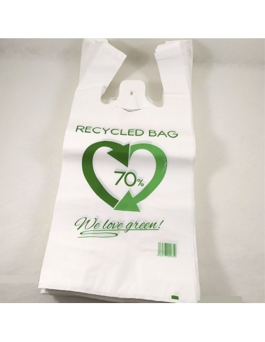 Bolsas de plástico con asas, camiseta, 42x53cm 70% reciclada