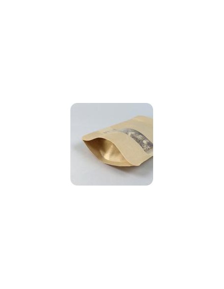 Bolsa Autocierre Kraft con Ventana y Base de 16 + 8 x 26 Bolsa DOYPACK