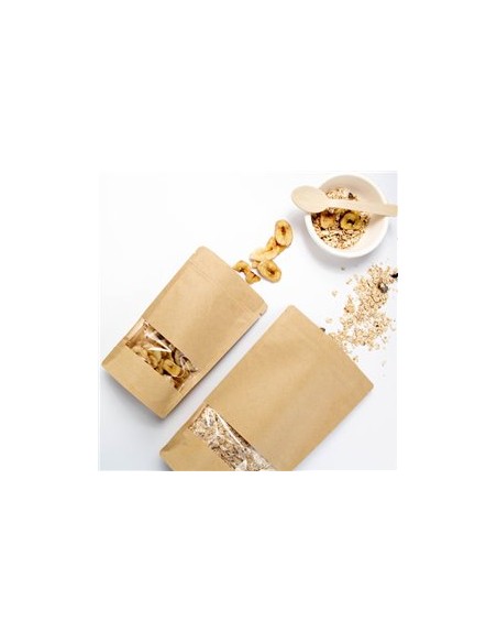 Bolsa Autocierre Kraft con Ventana y Base de 20 + 10 x 30 Bolsa DOYPACK