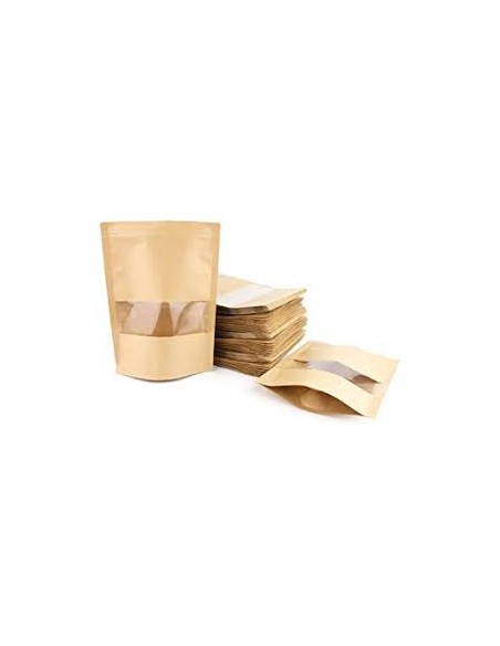 Bolsa Autocierre Kraft con Ventana y Base de 20 + 10 x 30 Bolsa DOYPACK