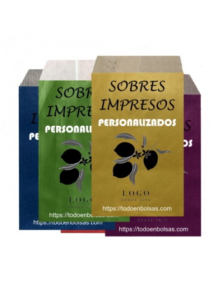 Sobres de Papel de Colores 10 x 15,5 + 2 Solapa, Interior Kraft Blanco (Impresos)