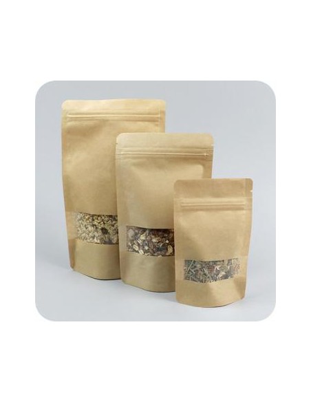 Bolsa Autocierre Kraft con Ventana y Base de 25 + 12 x 35 Bolsa DOYPACK, PERSONALIZADA
