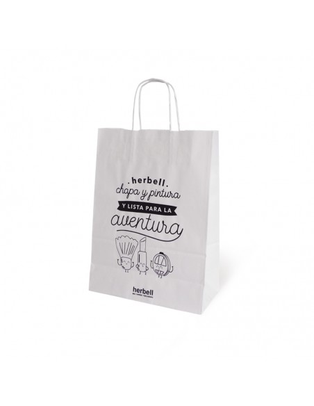 Bolsa de papel asa rizada de 32 + 12 x 28 PERSONALIZADA.