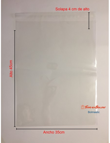 Bolsa de Polipropileno con Solapa Adhesiva  35 x 45 cm